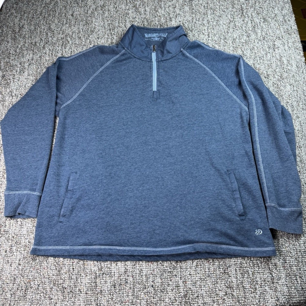 Margaritaville Sweater Mens XL Pullover Long Sleeve 1/4 Zip Travel Blue